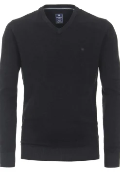 Redmond heren trui katoen, V-hals, blauw (middeldik)
