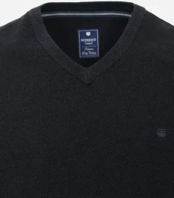 Redmond heren trui katoen, V-hals, blauw (middeldik)