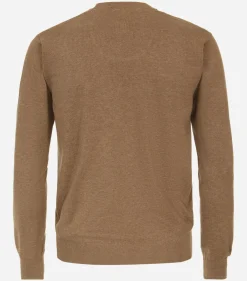 Redmond heren trui katoen, V-hals, camel (middeldik)