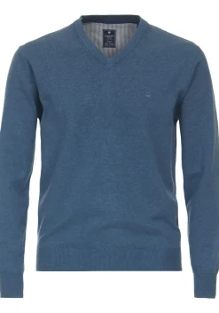Redmond heren trui katoen, V-hals, blauw (middeldik)