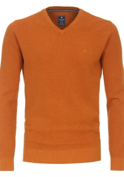 Redmond heren trui katoen, V-hals, oranje (middeldik)