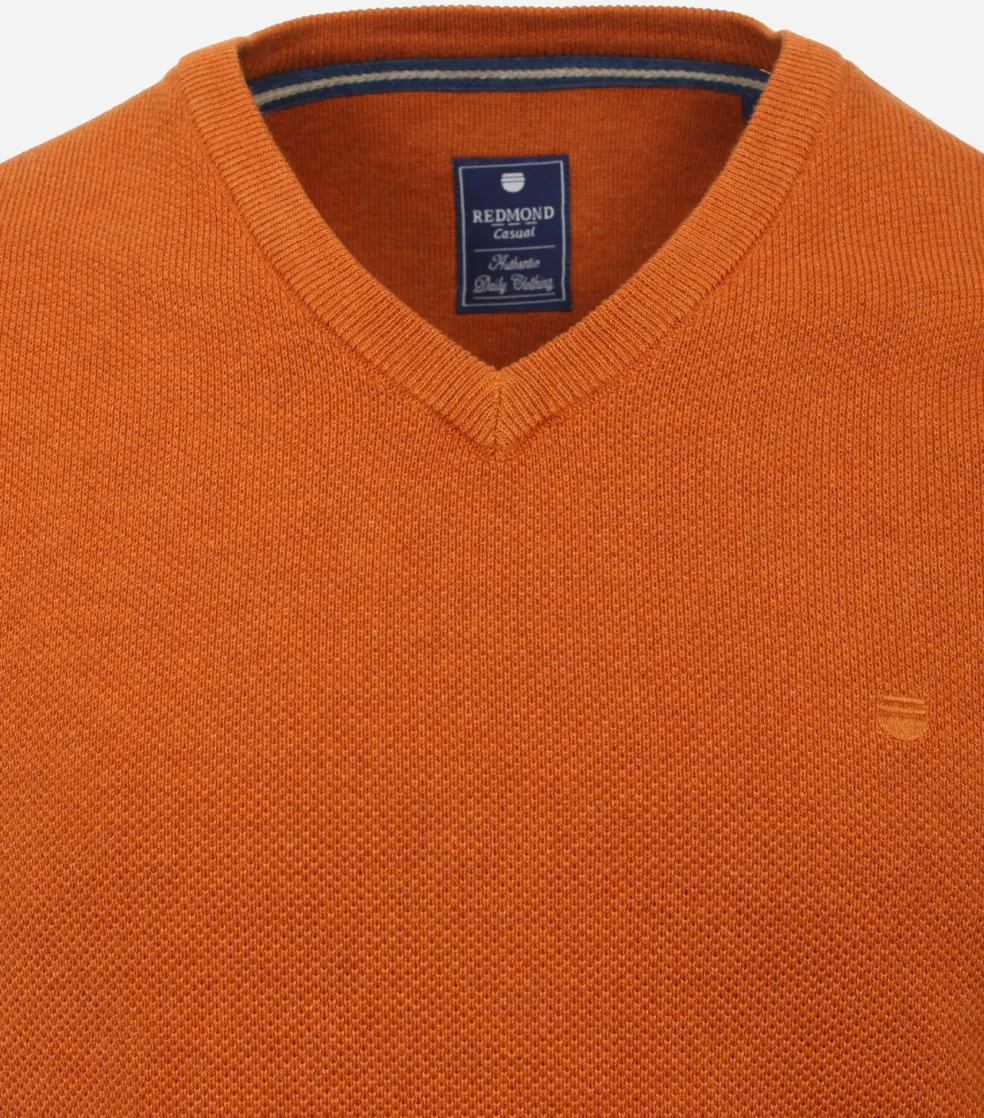 Redmond heren trui katoen, V-hals, oranje (middeldik)