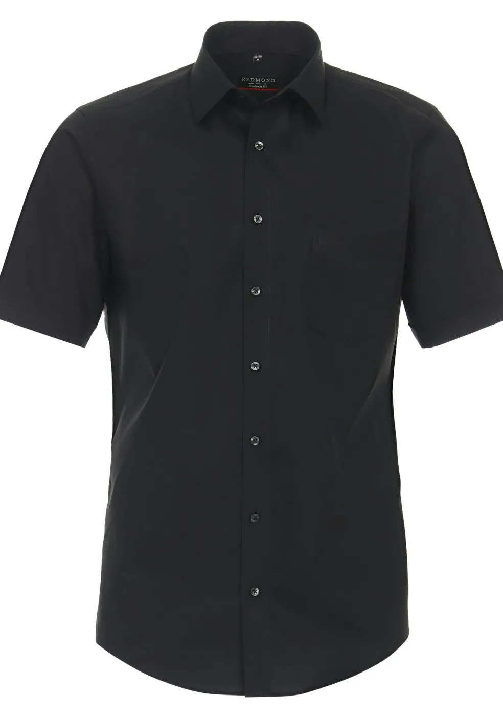 Redmond modern fit overhemd, korte mouw, popeline, zwart