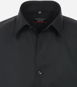 Redmond modern fit overhemd, korte mouw, popeline, zwart