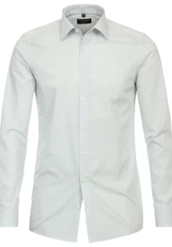 Redmond modern fit overhemd, popeline, wit met blauw dessin