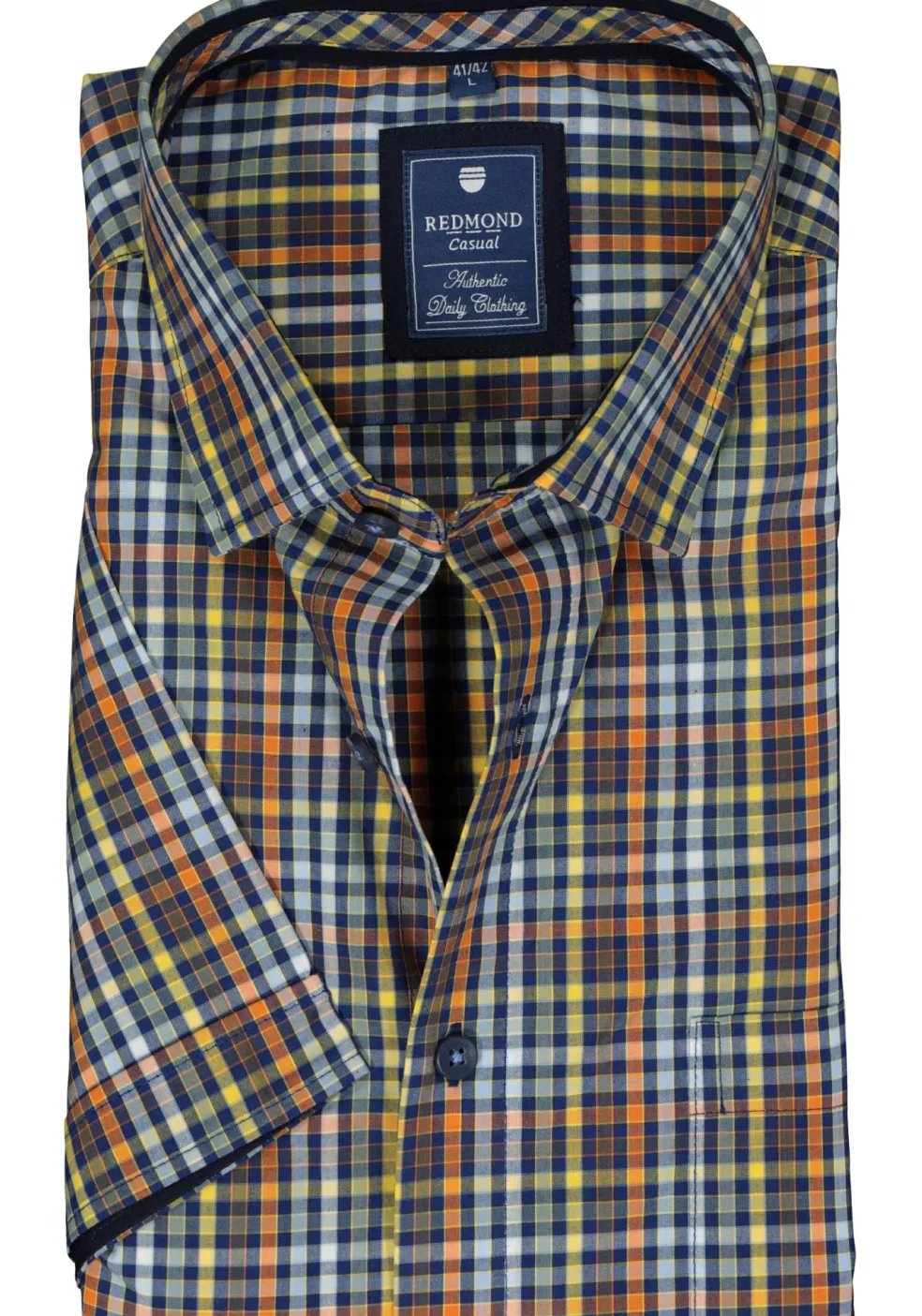 Redmond regular fit overhemd, korte mouw, popeline, bruin geruit