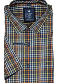 Redmond regular fit overhemd, korte mouw, popeline, bruin geruit