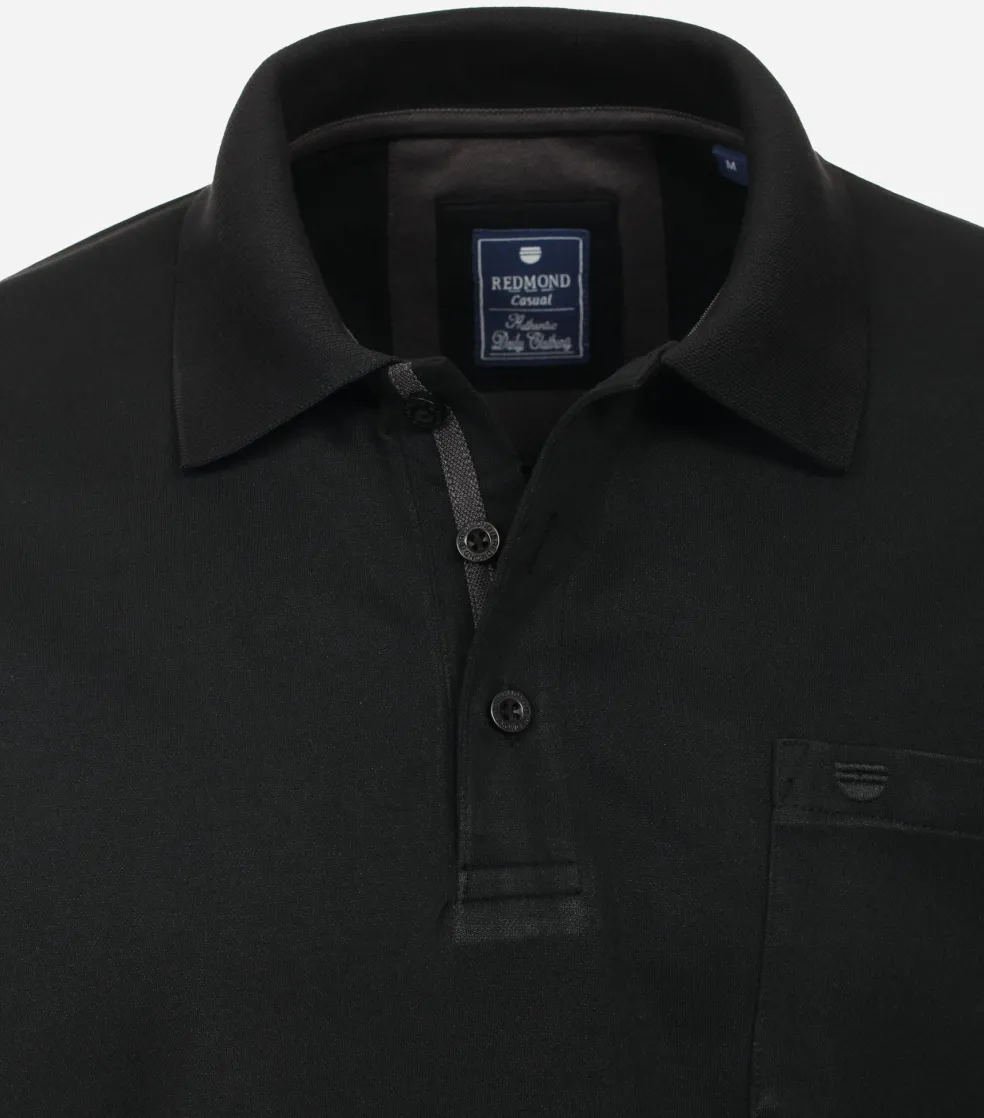 Redmond regular fit polo lange mouw, pique, zwart