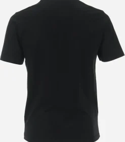 Redmond regular fit T-shirt, korte mouw O-hals met knoopsluiting, zwart