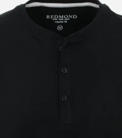 Redmond regular fit T-shirt, korte mouw O-hals met knoopsluiting, zwart