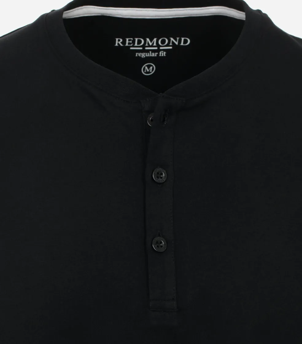 Redmond regular fit T-shirt, korte mouw O-hals met knoopsluiting, zwart