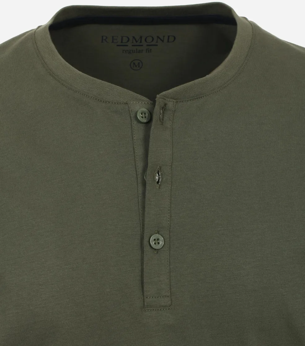 Redmond regular fit T-shirt, lange mouw O-hals met knoopsluiting, groen