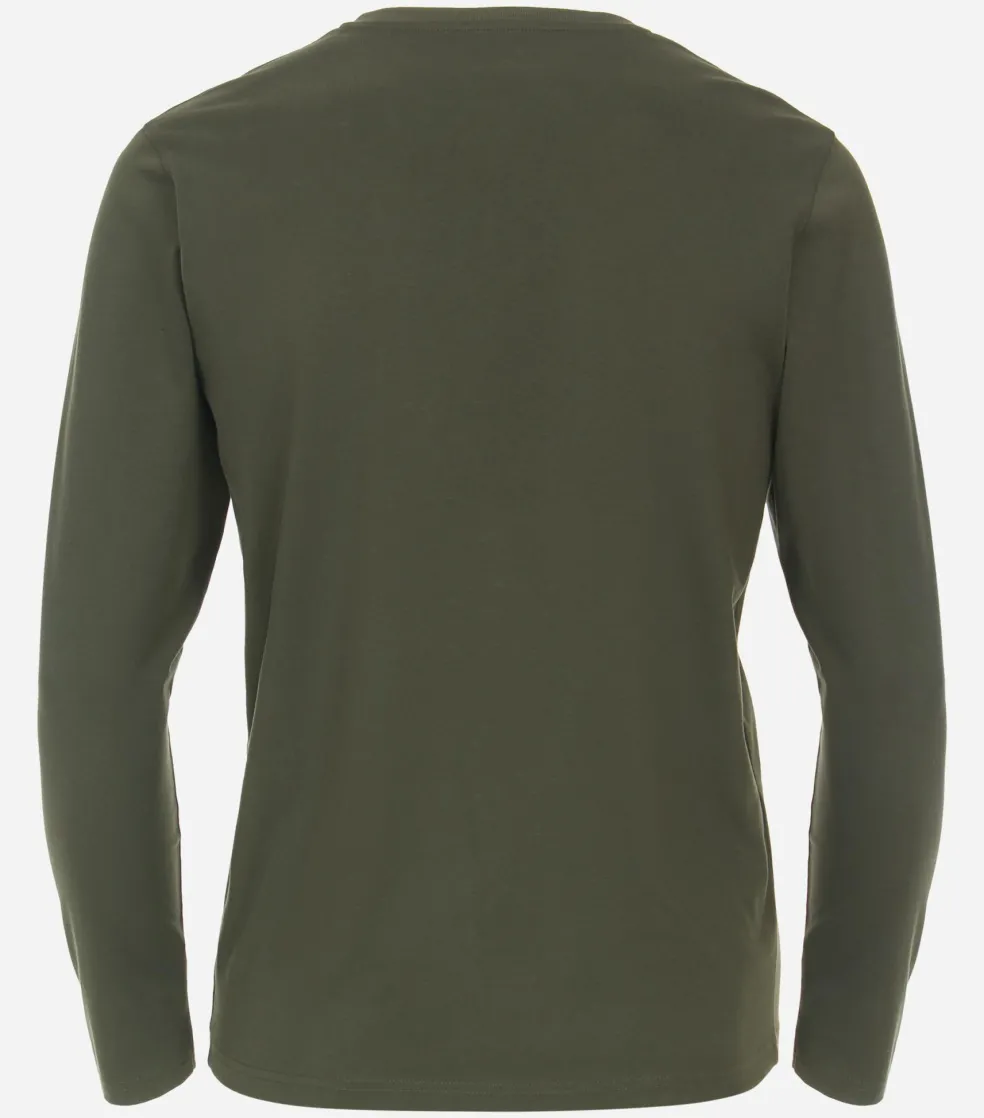Redmond regular fit T-shirt, lange mouw O-hals met knoopsluiting, groen