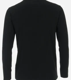 Redmond regular fit T-shirt, lange mouw O-hals met knoopsluiting, zwart