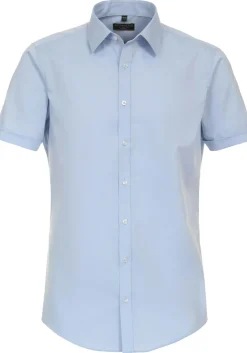 Redmond slim fit overhemd, korte mouw, popeline, blauw