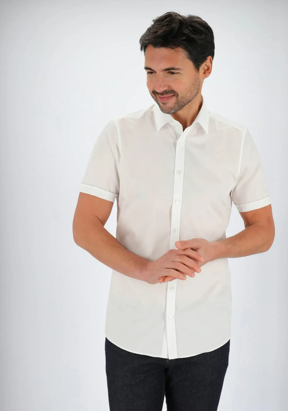 Redmond slim fit overhemd, korte mouw, popeline, wit