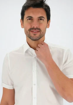 Redmond slim fit overhemd, korte mouw, popeline, wit