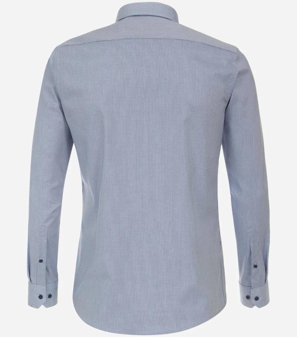 Redmond slim fit overhemd, popeline, blauw met wit mini dessin