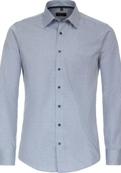 Redmond slim fit overhemd, structuur, blauw, wit mini dessin
