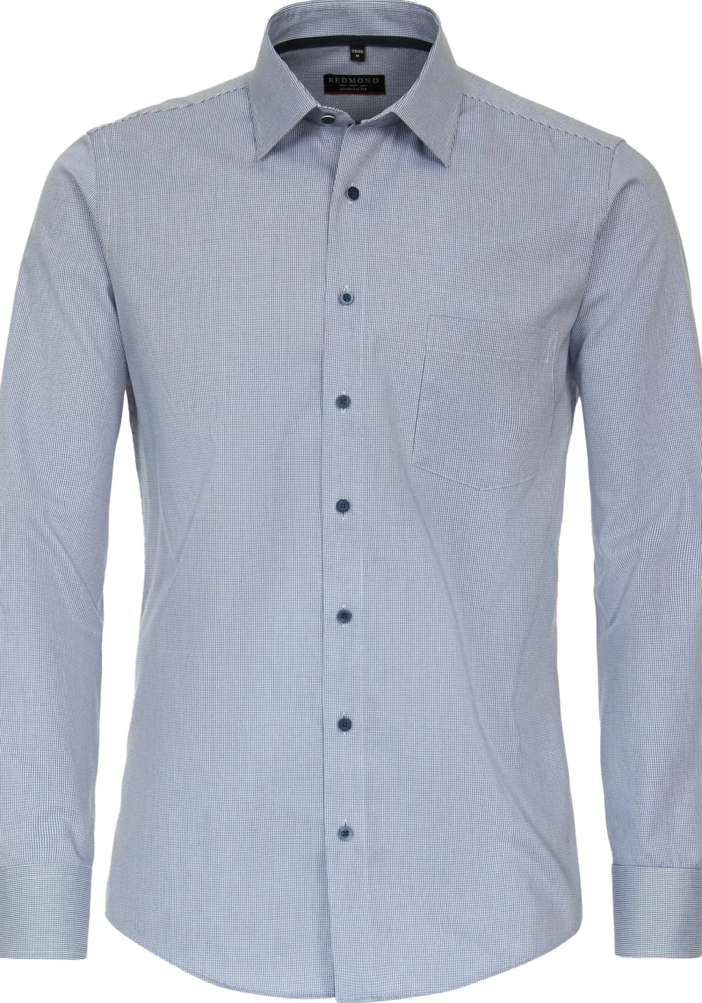 Redmond slim fit overhemd, structuur, blauw, wit mini dessin