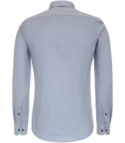 Redmond slim fit overhemd, structuur, blauw, wit mini dessin
