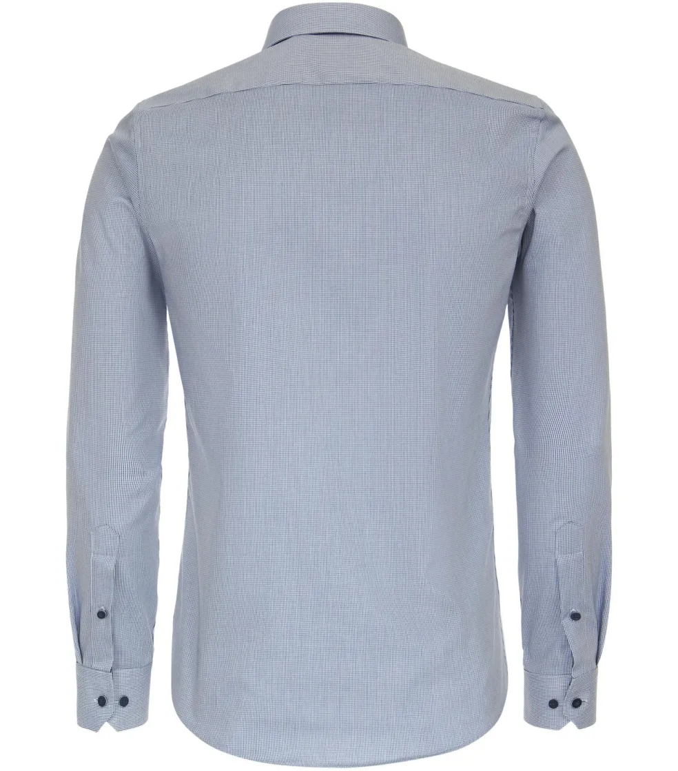 Redmond slim fit overhemd, structuur, blauw, wit mini dessin