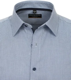 Redmond slim fit overhemd, structuur, blauw, wit mini dessin