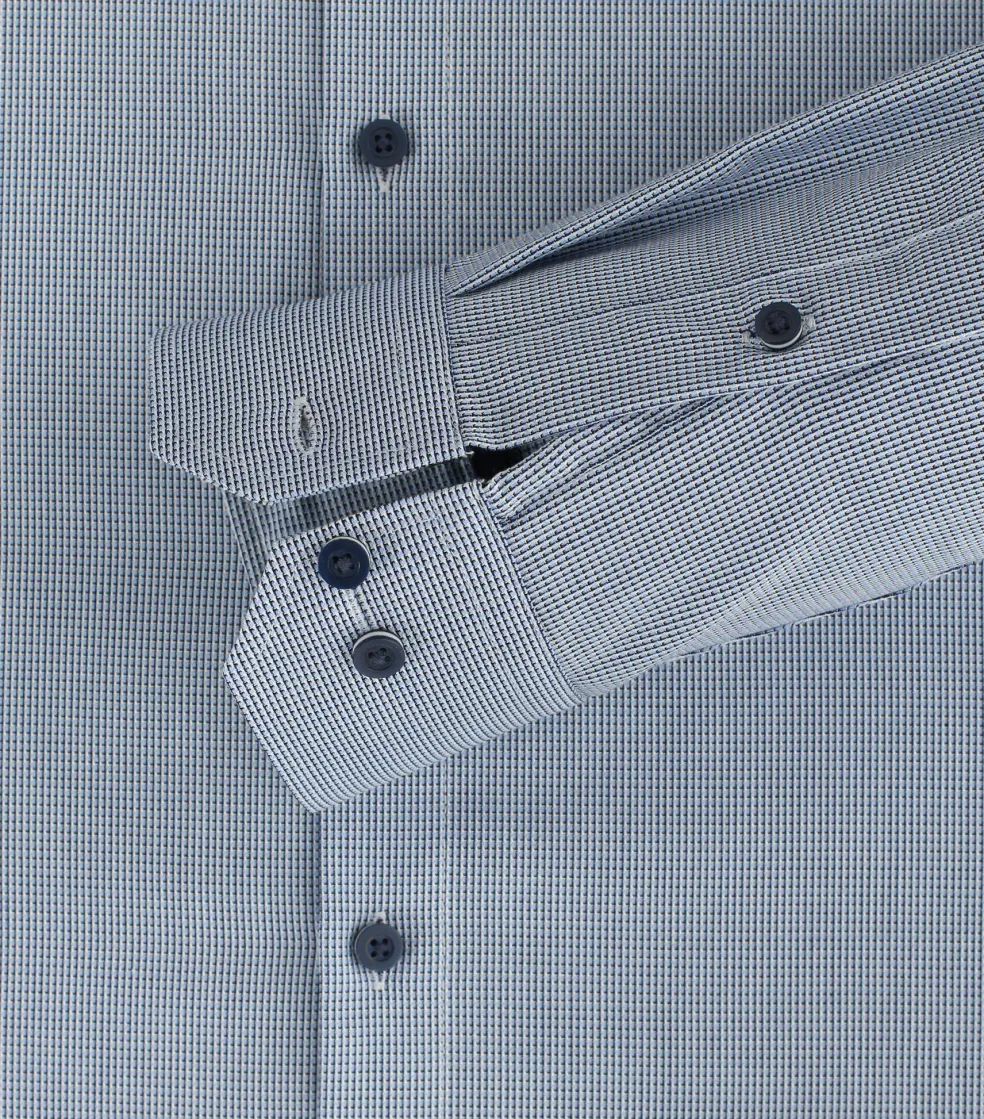 Redmond slim fit overhemd, structuur, blauw, wit mini dessin