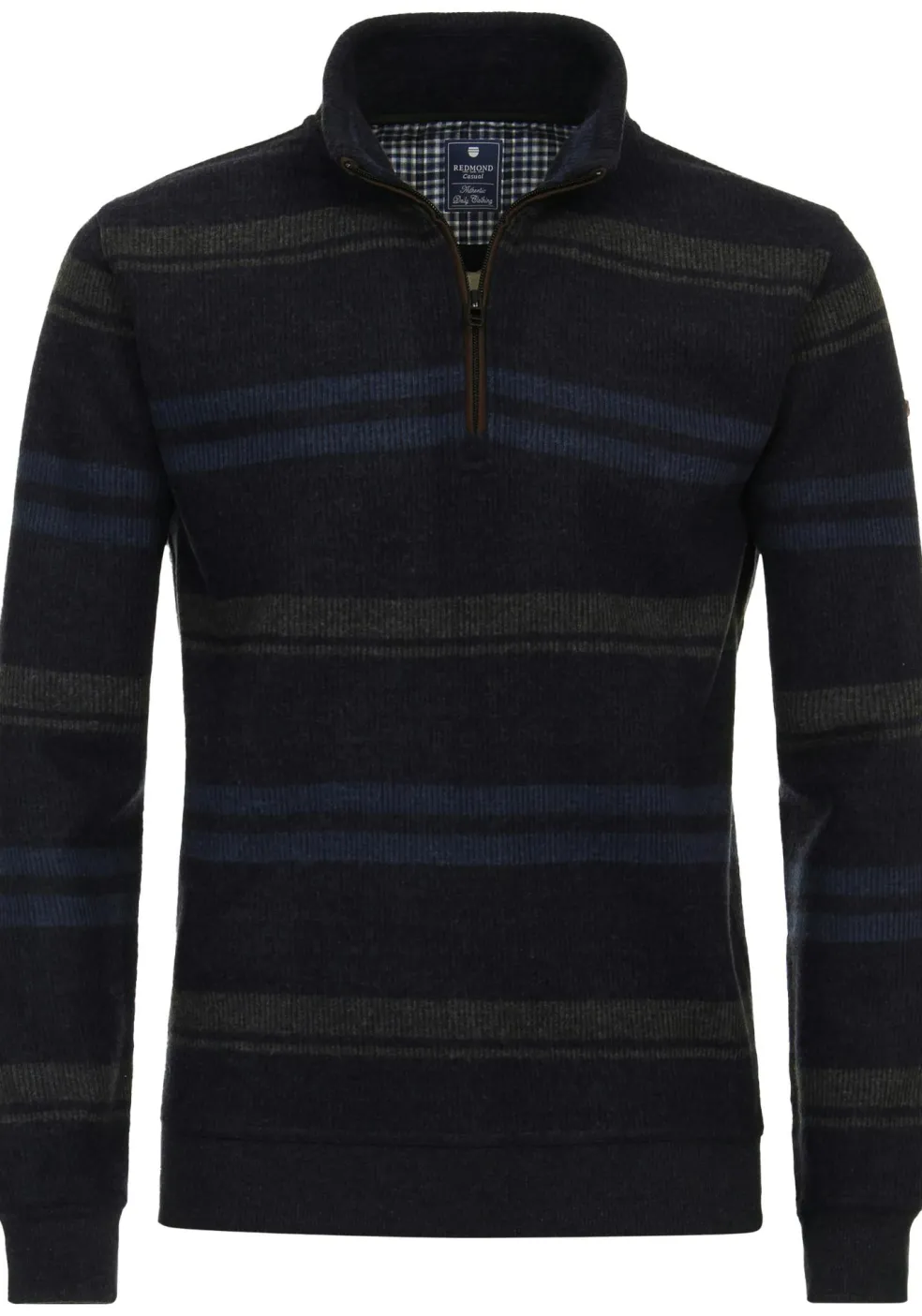 Redmond sweat heren schipperstrui sweatstof, opstaande kraag, blauw dessin (middeldik)