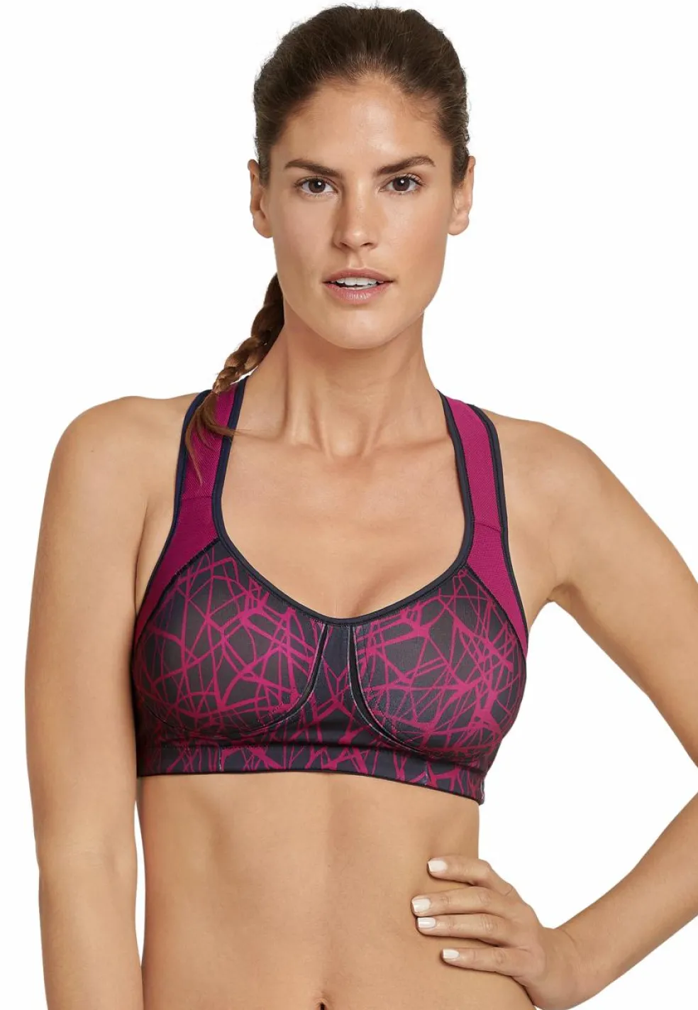 SCHIESSER Active bh (1-pack), dames sportbeha voorgevormde cups zonder beugel high support berry gedessineerd