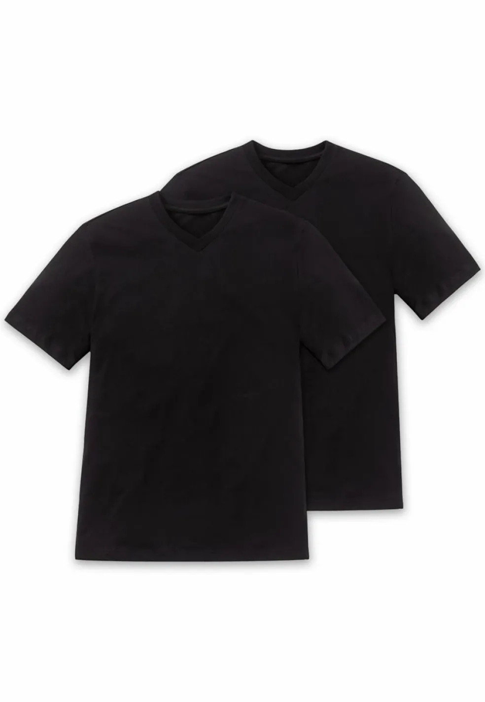 SCHIESSER American T-shirt (2-pack), heren shirt korte mouw jersey v-hals zwart