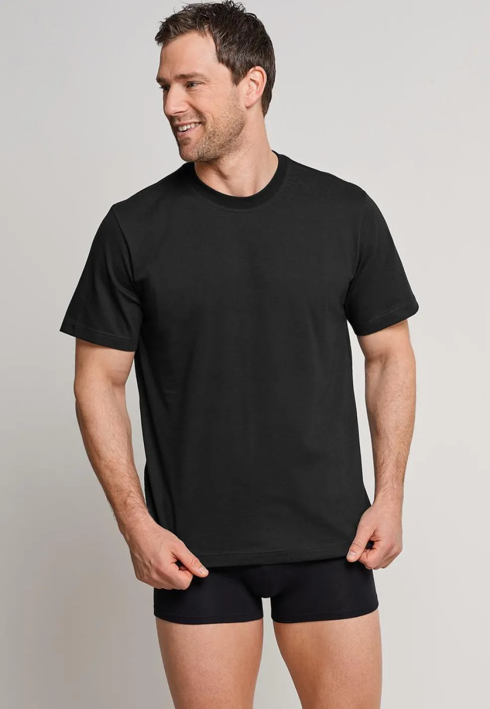 SCHIESSER American T-shirt (2-pack), heren shirt korte mouw jersey ronde hals zwart