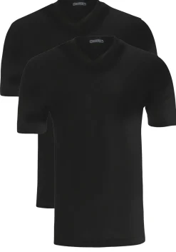 SCHIESSER American T-shirts (2-pack), V-hals, zwart