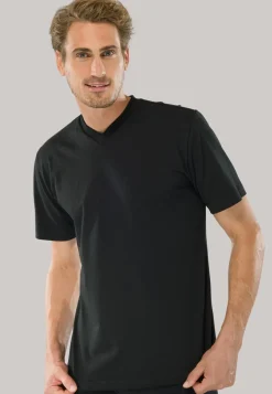 SCHIESSER American T-shirts (2-pack), V-hals, zwart