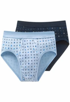 SCHIESSER Cotton Cotton Essentials slip (2-pack), heren sportslips wit/donkerblauw met patroon