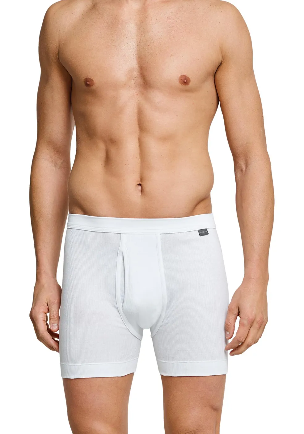 SCHIESSER Cotton Essentials lange short (1-pack), Doppelripp met gulp, wit
