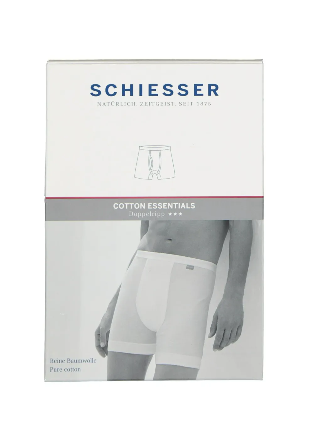SCHIESSER Cotton Essentials lange short (1-pack), Doppelripp met gulp, wit