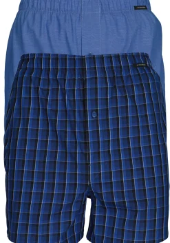 SCHIESSER Cotton Essentials boxershorts wijd (2-pack), klassiek katoen, blauw en geruit