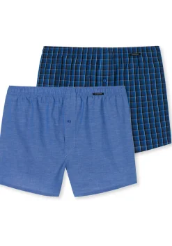 SCHIESSER Cotton Essentials boxershorts wijd (2-pack), klassiek katoen, blauw en geruit