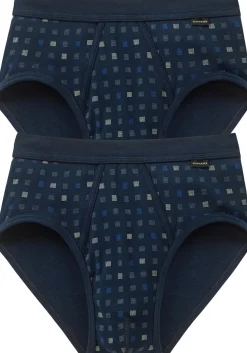 SCHIESSER Cotton Essentials sportslips (2-pack), Feinribb met gulp, donkerblauw geblokt