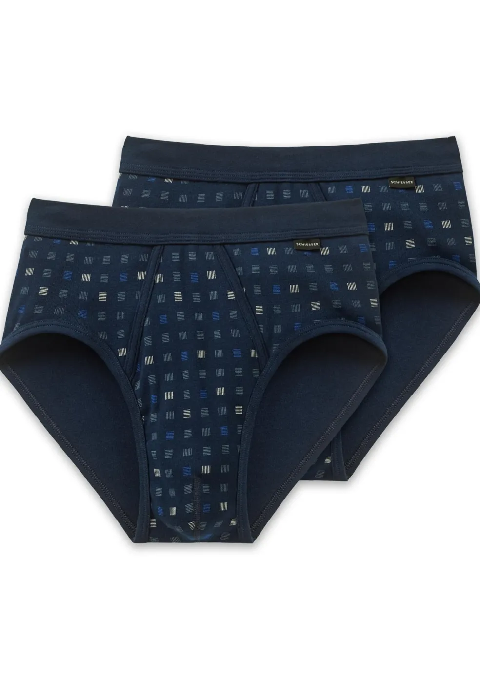 SCHIESSER Cotton Essentials sportslips (2-pack), Feinribb met gulp, donkerblauw geblokt