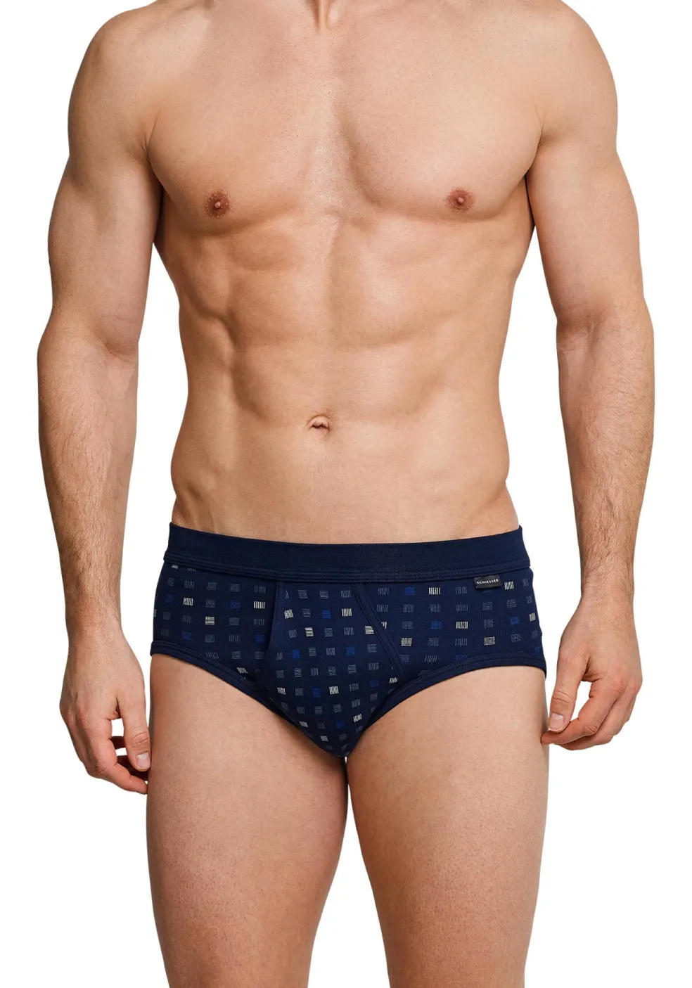 SCHIESSER Cotton Essentials sportslips (2-pack), Feinribb met gulp, donkerblauw geblokt