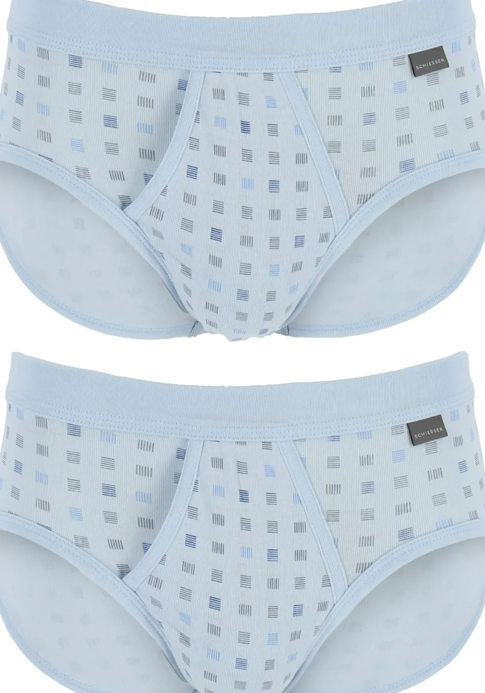 SCHIESSER Cotton Essentials sportslips (2-pack), Feinribb met gulp, lichtblauw geblokt