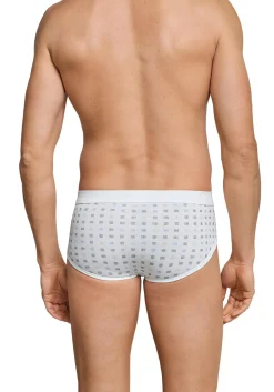 SCHIESSER Cotton Essentials sportslips (2-pack), Feinribb met gulp, wit geblokt
