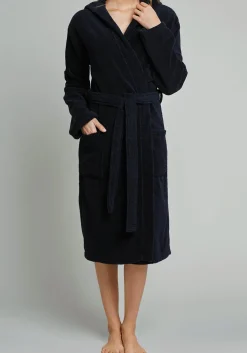 SCHIESSER dames badjas, dik badstof, capuchon, donkerblauw