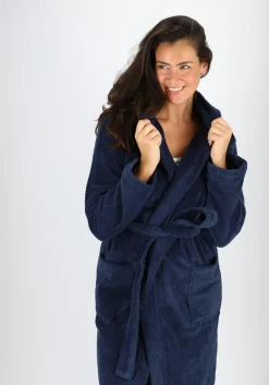 SCHIESSER dames badjas, dik badstof, capuchon, donkerblauw