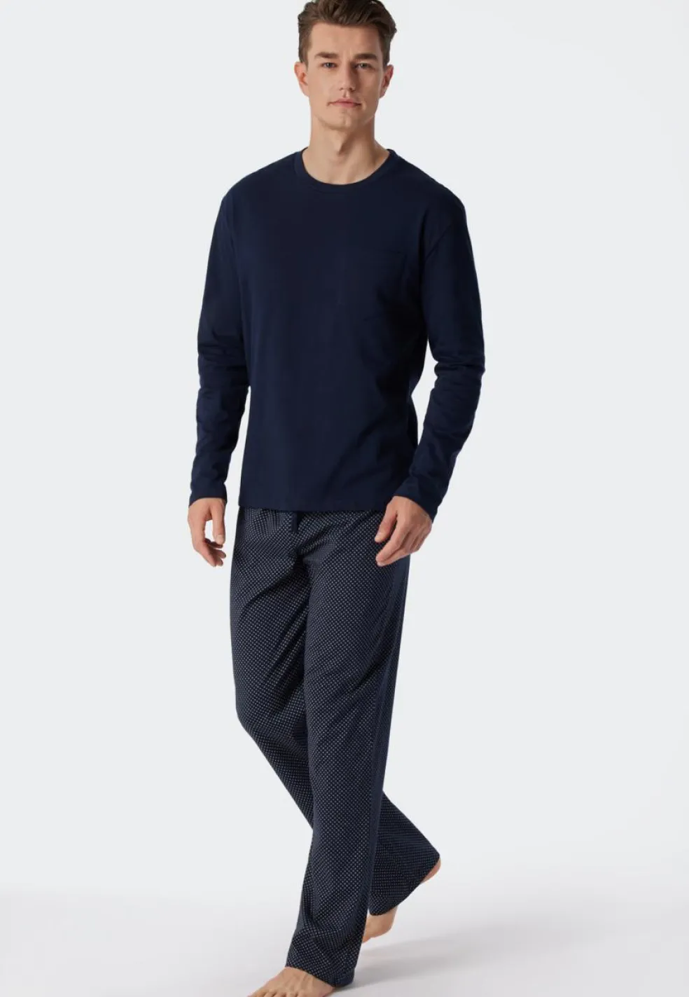 SCHIESSER Ebony pyjamaset, heren pyjama lang jersey blauw