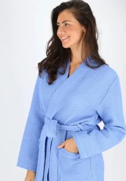 SCHIESSER Essentials badjas, dames badjas wafelpique blauw