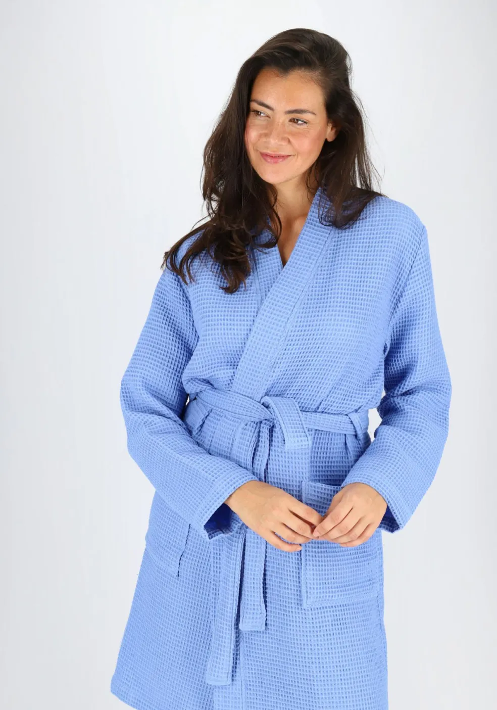 SCHIESSER Essentials badjas, dames badjas wafelpique blauw