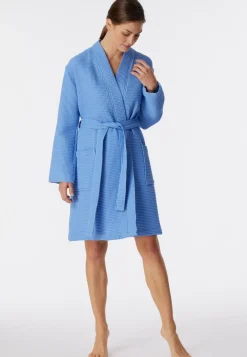 SCHIESSER Essentials badjas, dames badjas wafelpique blauw